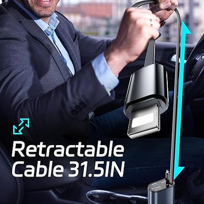 120W Multi-Port Car Charger With Retractable Cables