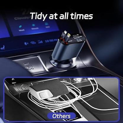 120W Multi-Port Car Charger With Retractable Cables